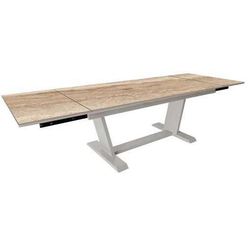 Table Amber 180/280x100 Cm Kedra/alu - Travertin/crème