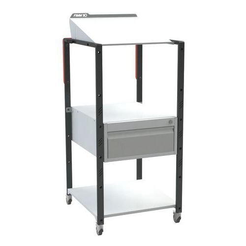 Fimm - Pupitre mobile inclinable 2 plateaux 1 tiroir - Bleu - Charge 150kg - Éco-responsable