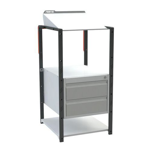 Fimm - Pupitre sur patins inclinable 2 plateaux 2 tiroirs - Bleu - Charge 150kg - Éco-responsable