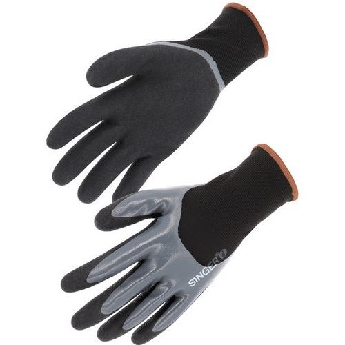 Singer Safety - Gants de manutention double enduction nitrile GRIP134 - Taille 11 - Protection mécanique renforcée - Noir