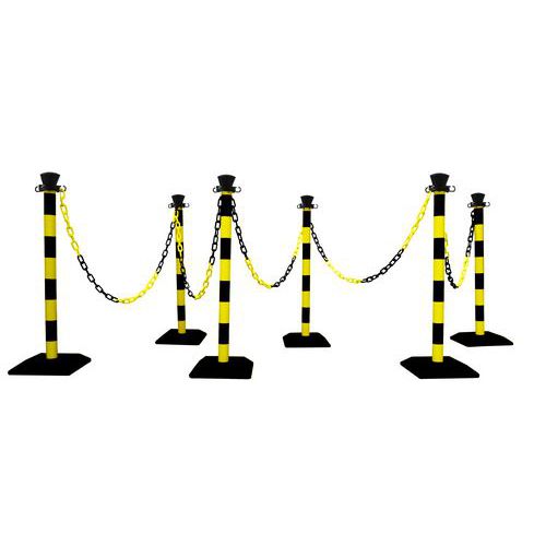 Viso - Kit 6 Poteaux ABS Monobloc avec Chaîne - Noir/Jaune 10m - Manutention Intérieur/Extérieur - Hauteur 1000mm