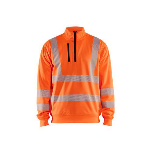 Sweat à Col Zippé Haute Visibilité En Orange M