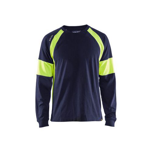 T-shirt Manches Longues Marine Et Jaune Fluo