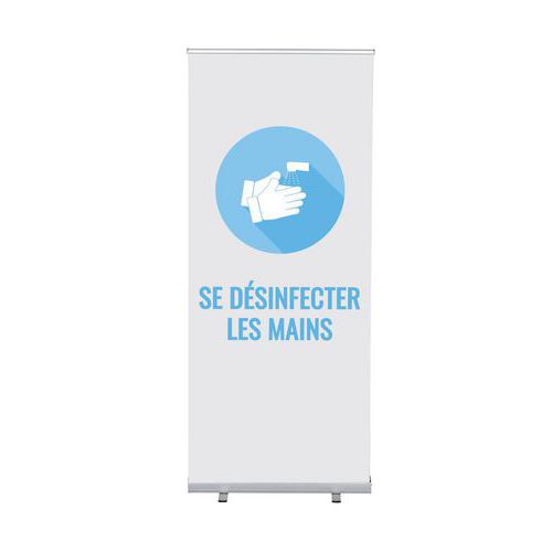 Roll-banner Budget 85 Komplett-set Désinfecter Les Mains Blanc Français