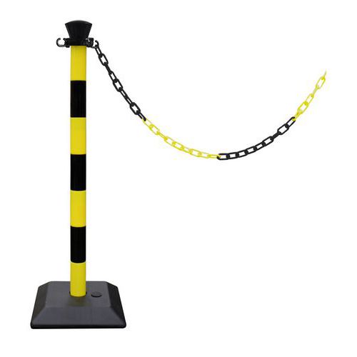 Viso - Poteau de balisage plastique avec chaîne Noir/jaune - 1000 mm - Manutention intérieur/extérieur