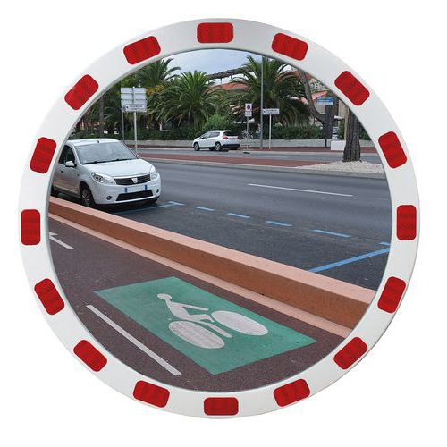 Viso - Miroir de sécurité rond polycarbonate Ø 920 mm - Vision 130° Extérieur - Distance 20m - Rouge/blanc