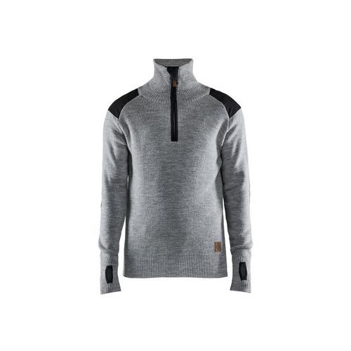 Sweat En Laine à Col Zippé En Gris Chiné L