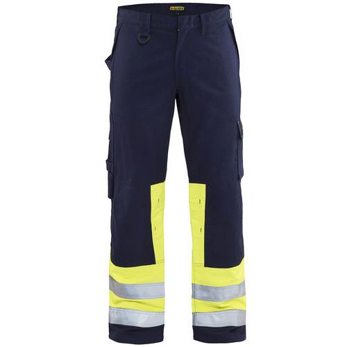 Pantalon De Travail Multinormes Marine Jaune Fluo D124